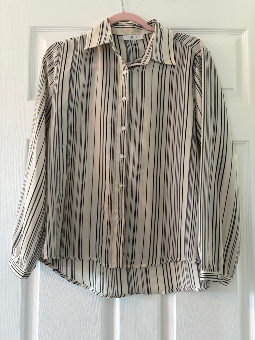 Light Cream Striped Button-Up Shirt - Classic Collared Top